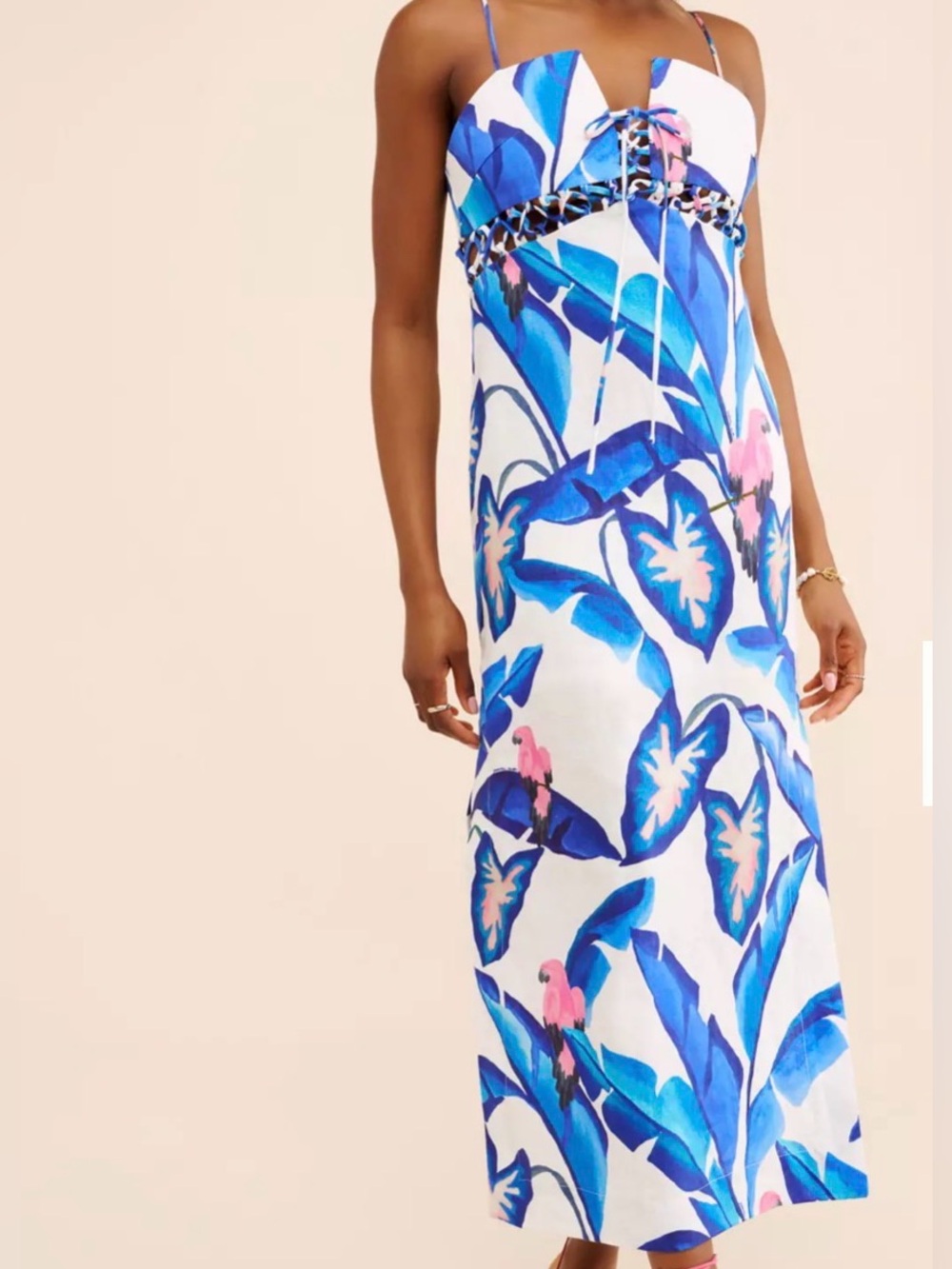 FARM Rio Linen Foliage Midi Dress size S